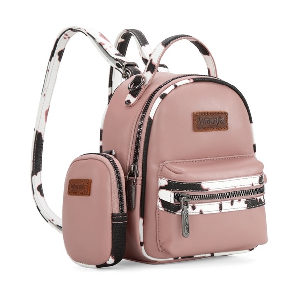 Wrangler Cow Print Trimmed Mini Backpack With Coin Pouch - Pink main image 5